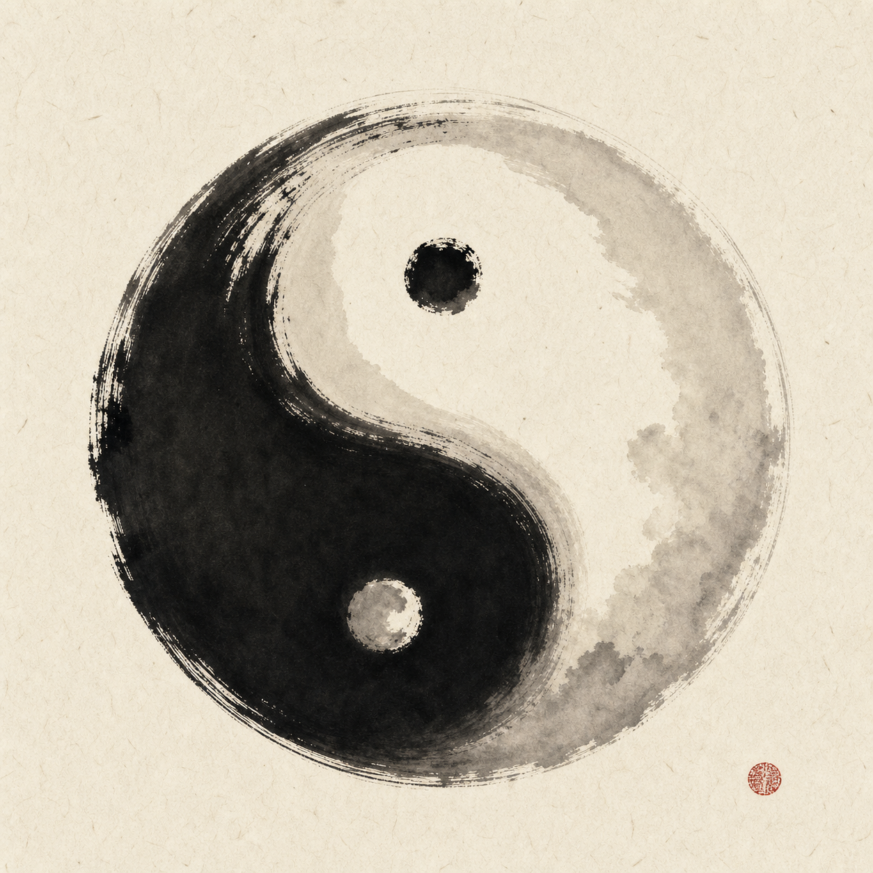 水墨太极表现阴阳比例渐趋中和